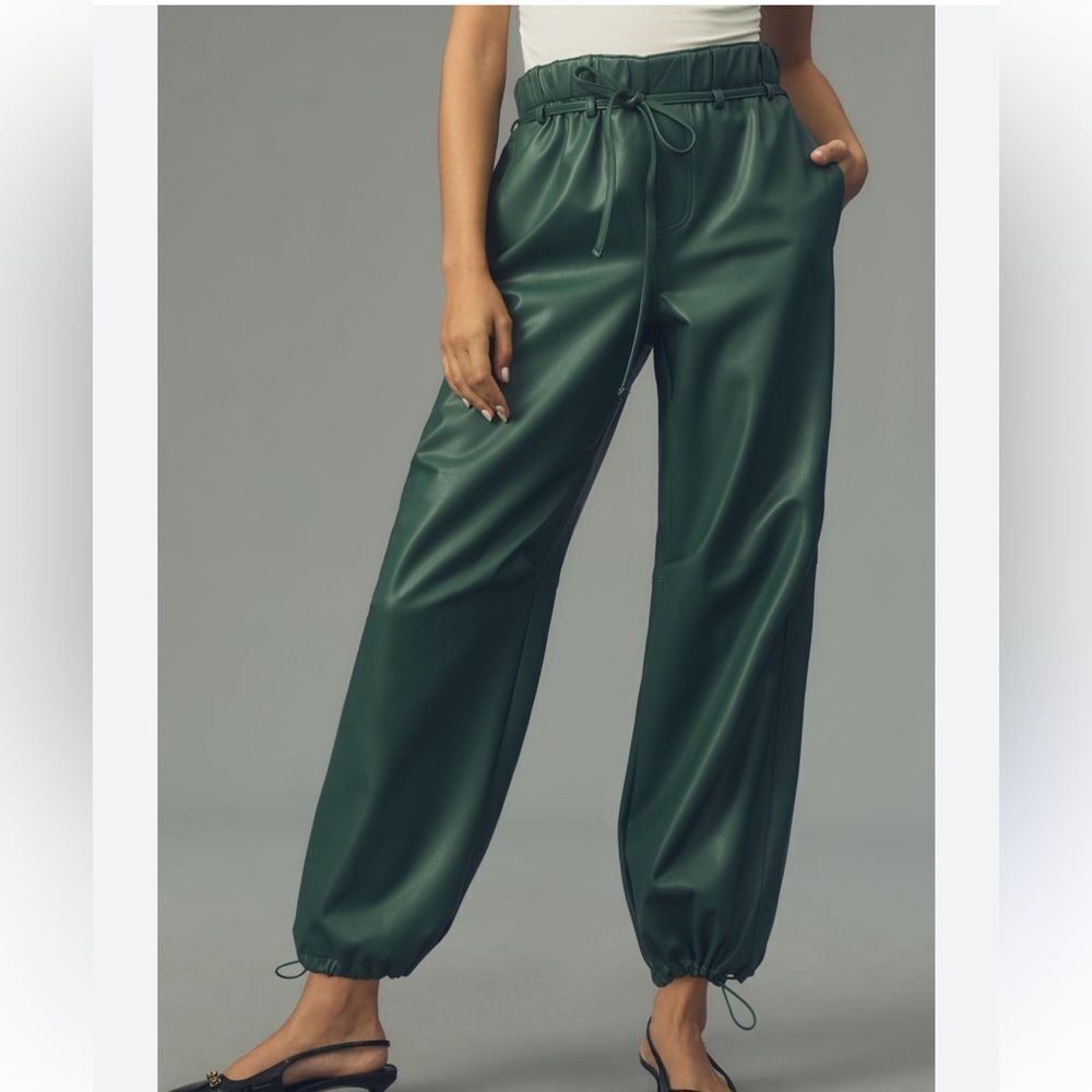 Anthropologie Pilcro Faux Leather Soft Parachute Pants Green Size S‎ NWT